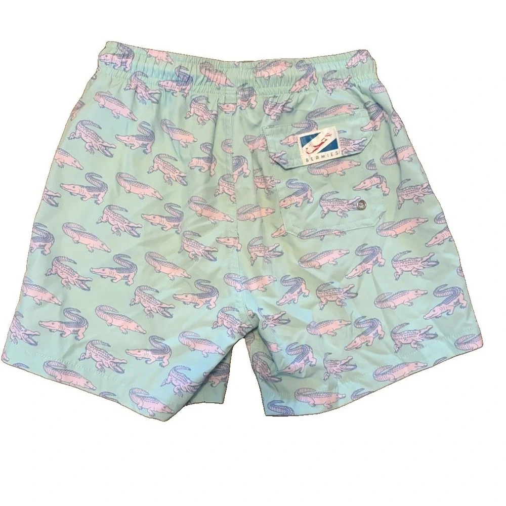 Bermies Boys Swim Suit Trunks Youth Size 10 Mint Green with Alligator‎ Print